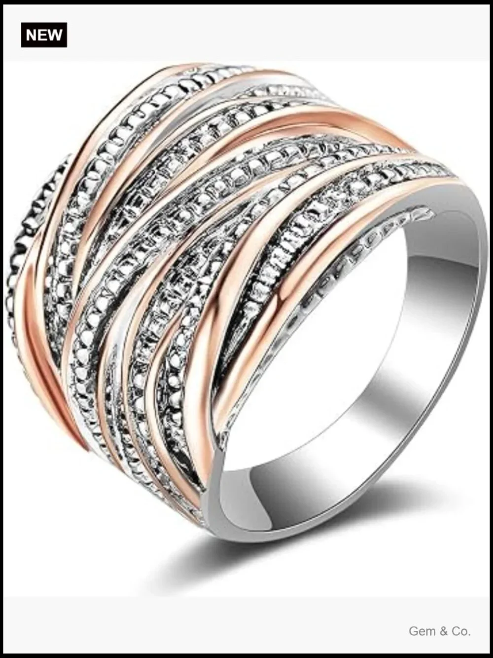 2 Tone Intertwined Crossover Statement Chunky Band Ring Wide Index Finger